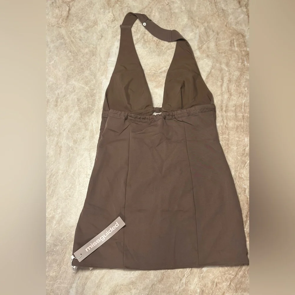 Missguided | NWT Halter Backless Mini Dress | Brown - Picture 4 of 4